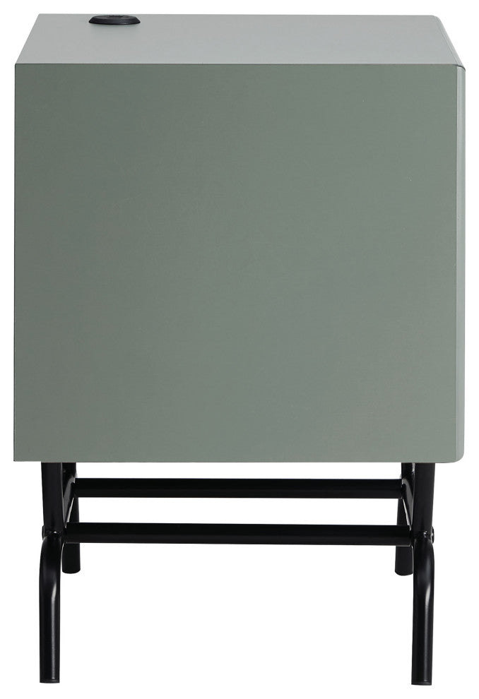 Danel Modern 18" Rectangle End Table With Drawer and USB Ports, Sage Green
