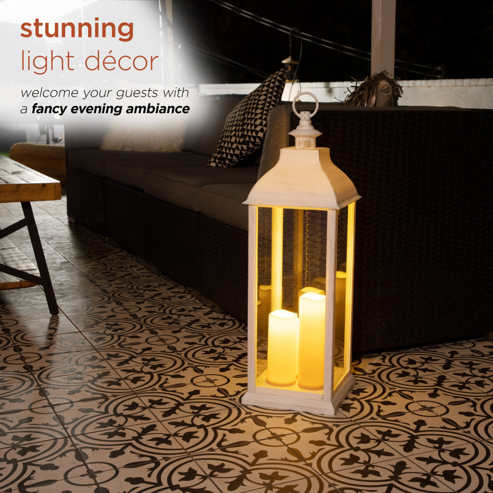 White Candlelit Lantern with Warm White LED Lights