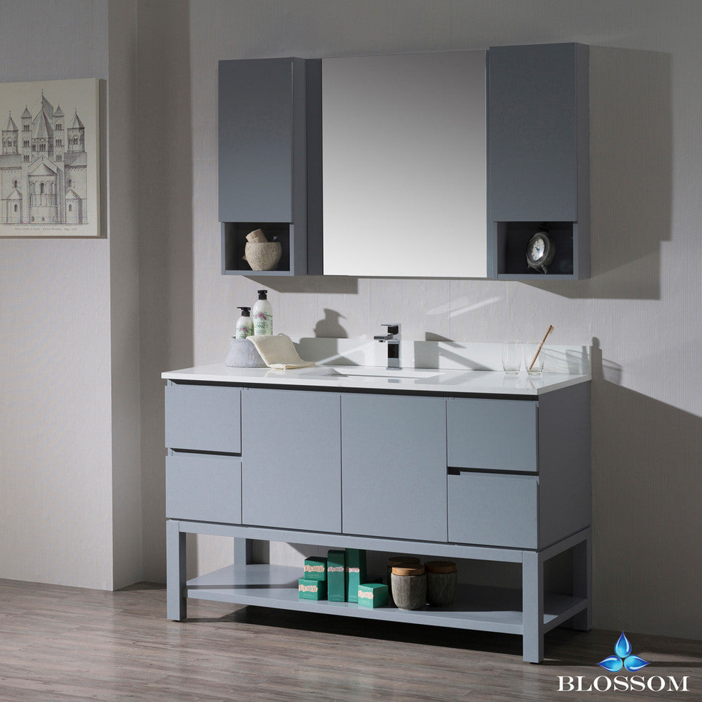 Monaco 54" Vanity Set With Mirror and Wall Cabinets