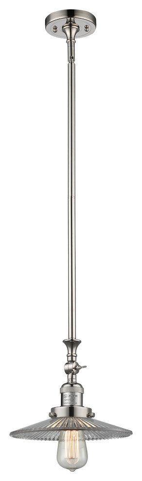 1-Light LED Halophane Mini Pendant, Polished Nickel, Clear Halophane