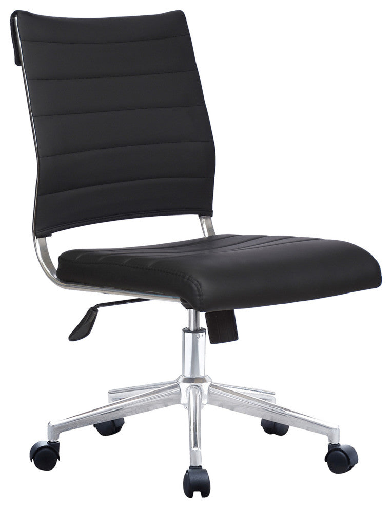 Mid Back Swivel Boss Ribbed PU Leather Office Chair Modern Ergonomic, Black