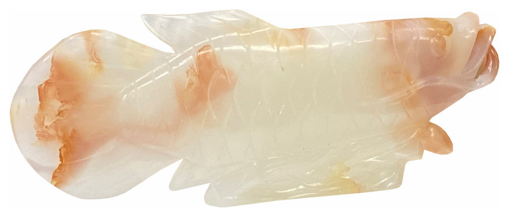 Chinese White Jade Stone Koi / Arowana Fish Fengshui Display Figure Hws1775