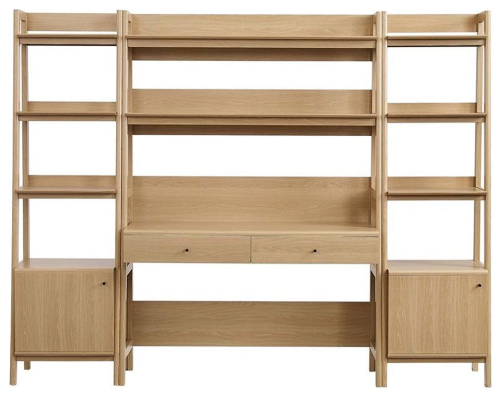 Modway Bixby 3-Piece Modern Style Wood Office Desk and Bookshelf - Oak