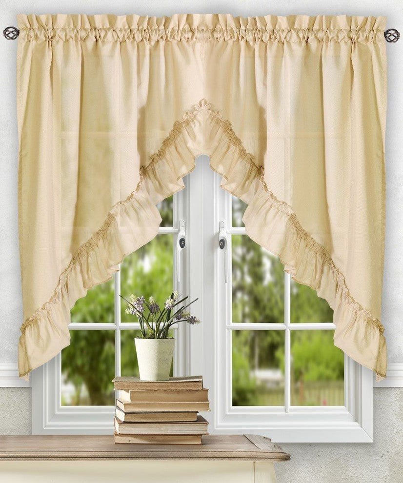 Ellis Curtain Stacey 60"x38" Ruffled Swag Curtain, Almond