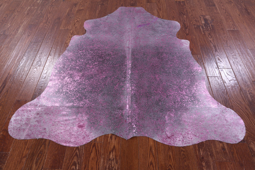 6' 1" X 5' 10" Pink Metallic Cowhide Rug C2109