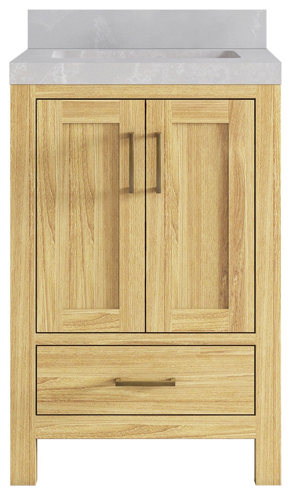Malibu Teak 24" Single Sink Bath Vanity in Light Natural  2" Pearl Gray