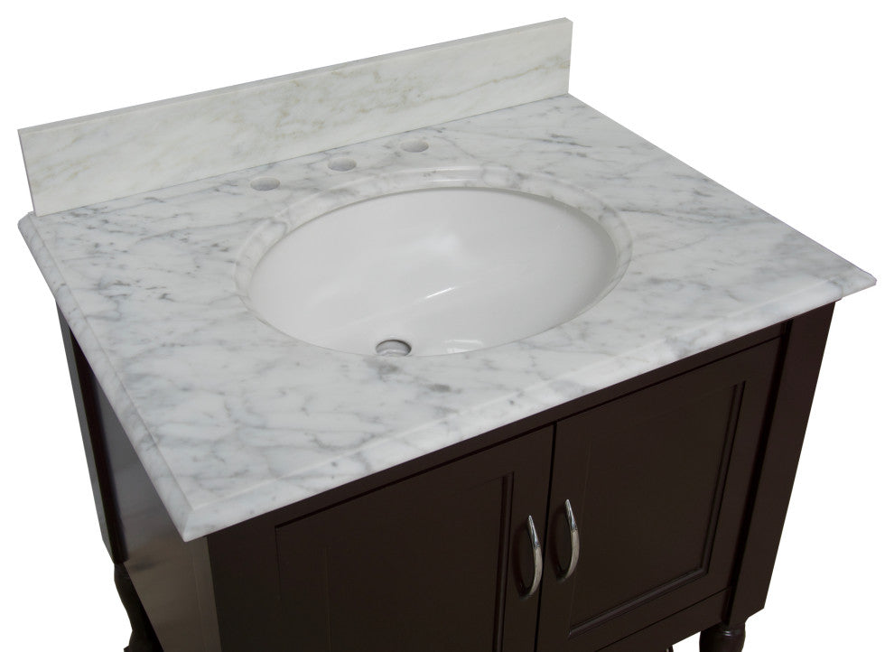 Beverly 30" Bathroom Vanity, Chocolate, Carrara Marble