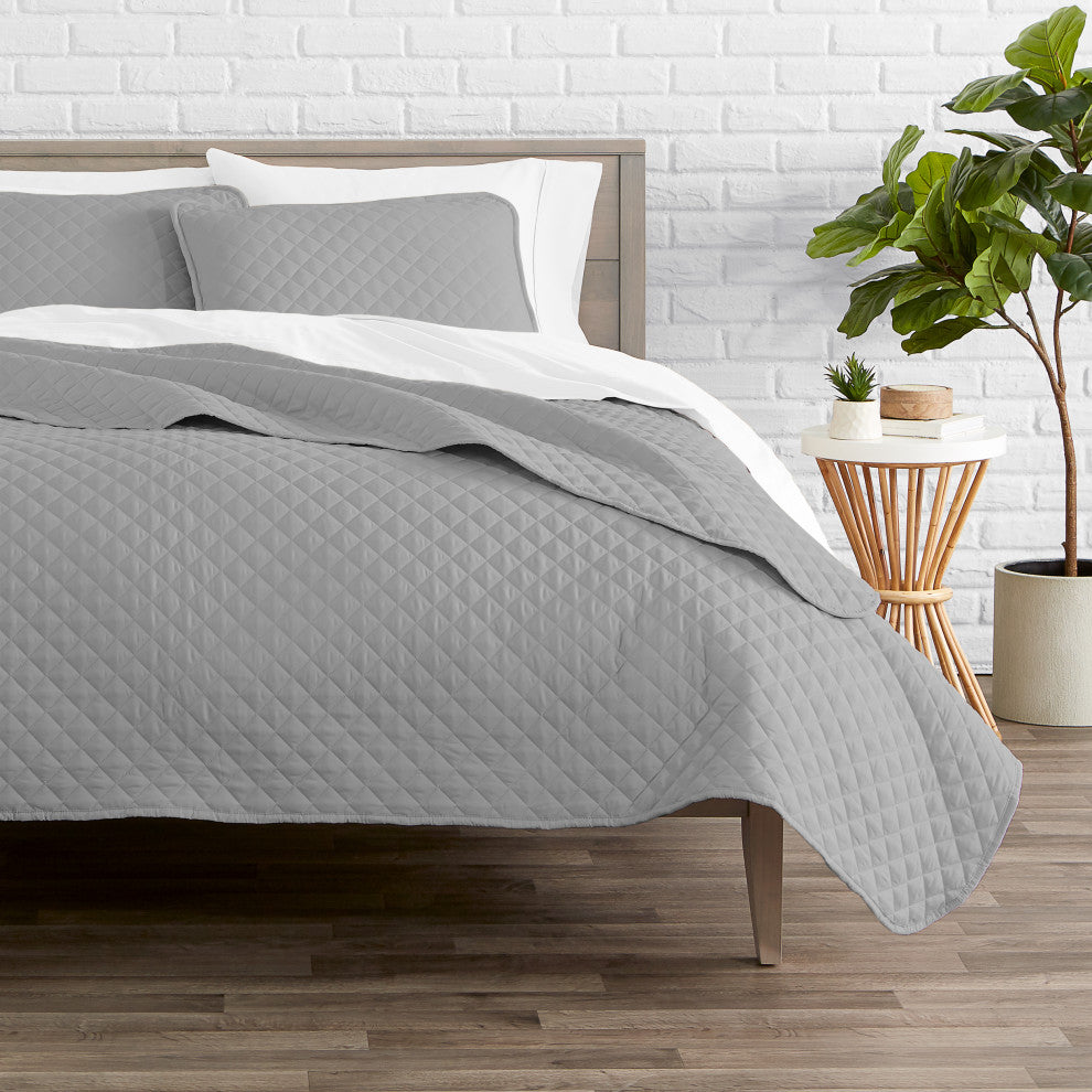 Bare Home Diamond Stitched Coverlet Set, Light Gray, Full/Queen