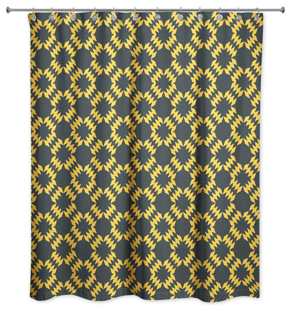 Folk Southwestern Pattern in Yellow Shower Curtain