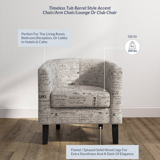Modern Club Chair Barrel Design, Black/Beige