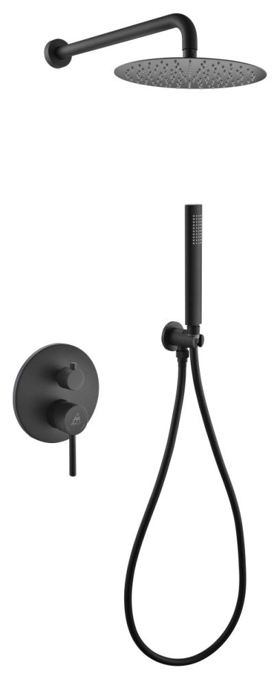 Aqua Rondo Matte Black Shower Set With 8" Rain Shower and Handheld