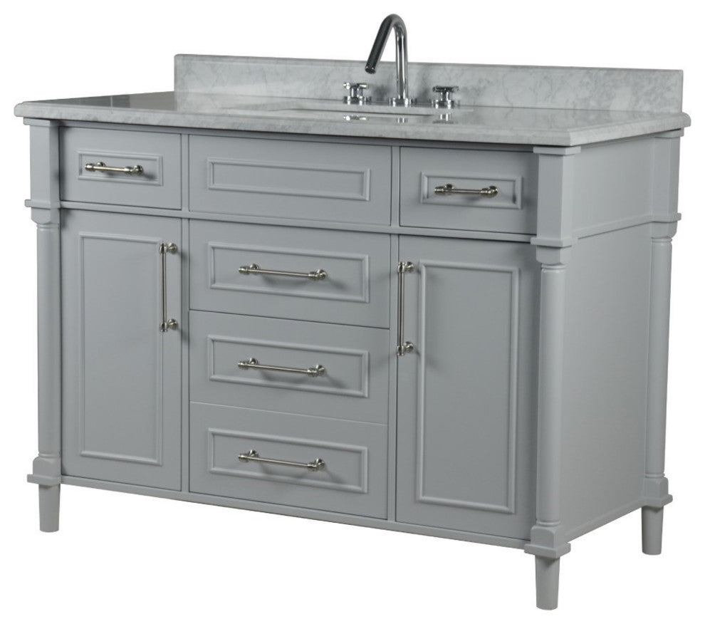 48" Single Vanity, Light Gray With White Carrara Marble Top