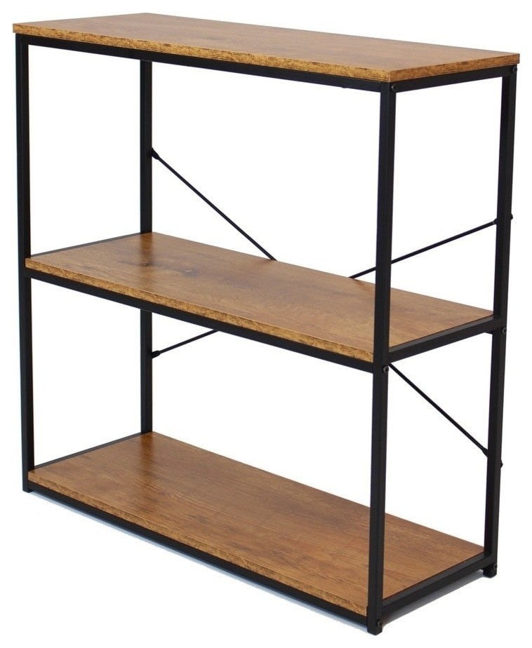 32" Tall Metal 3-Tier Etagere Bookcase With Wood Shelves