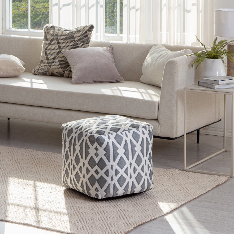 Sark Gray 18" x 18" x 18" Gray and Ivory Pouf