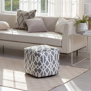 Sark Gray 18" x 18" x 18" Gray and Ivory Pouf