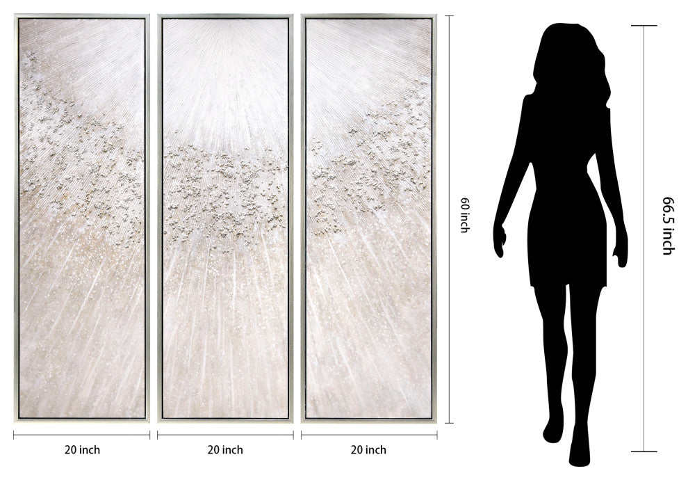 Silver Pellets Textured Metallic Hand Painted Canvas Wall Art, Mar-Cb9811-2060-3f