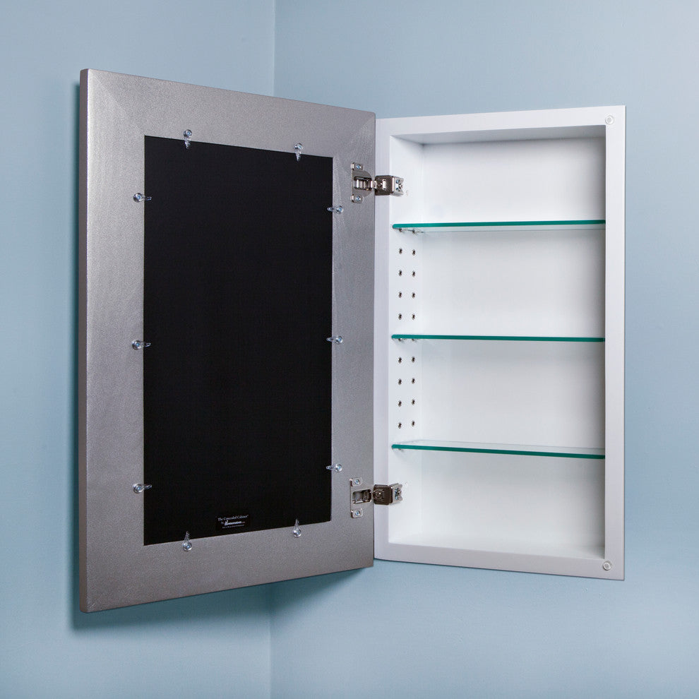 14x24 Fox Hollow Furnishings Mirrored Medicine Cabinet, Silver