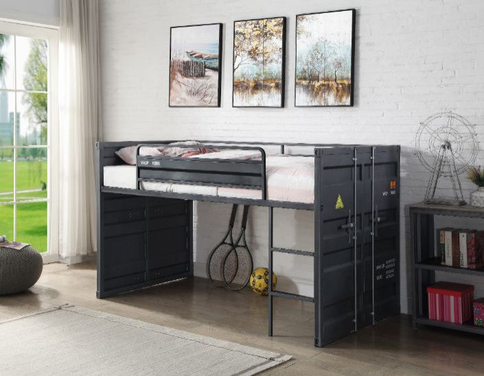 Lena Metal Loft Bed, Slides, Gunmetal, Twin