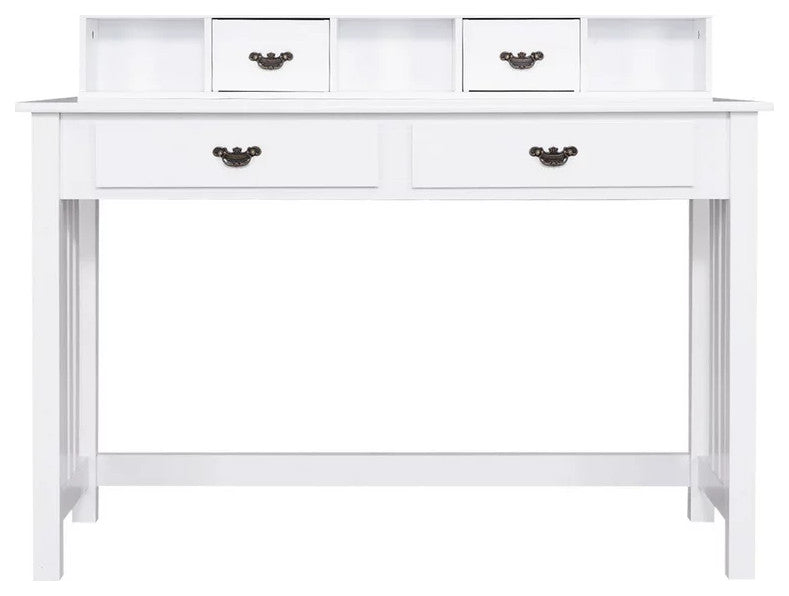 Traditional Desk, Pinewood Legs With Removable Shelf & Metal Handles, White