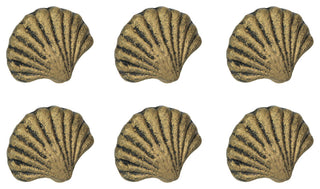 Set of 6 Gold Cast Iron Scallop Sea Shell Drawer Pulls Nautical Cabinet Knobs