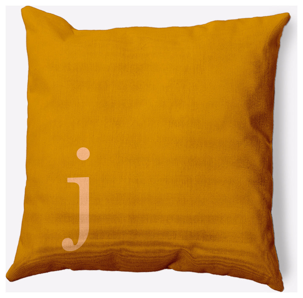18" x 18" Modern Monogram Indoor/Outdoor Polyester Throw Pillow, Autumn Gold
