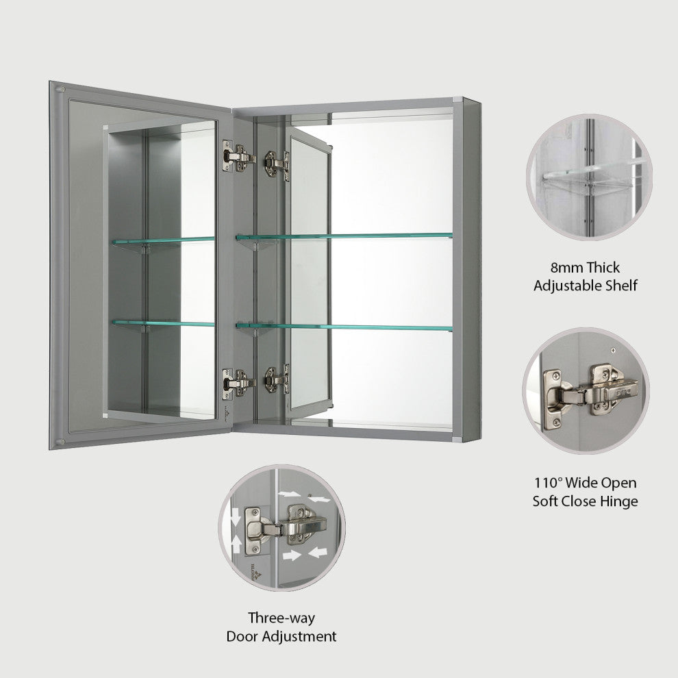 Aluminum Bathroom Medicine Cabinet, Recess Or Surface Mount, 16"œx20"