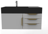 CastelloUSA Amazon 36" Wall Mount Vanity Set, Gray, Black Top, Gold Handles