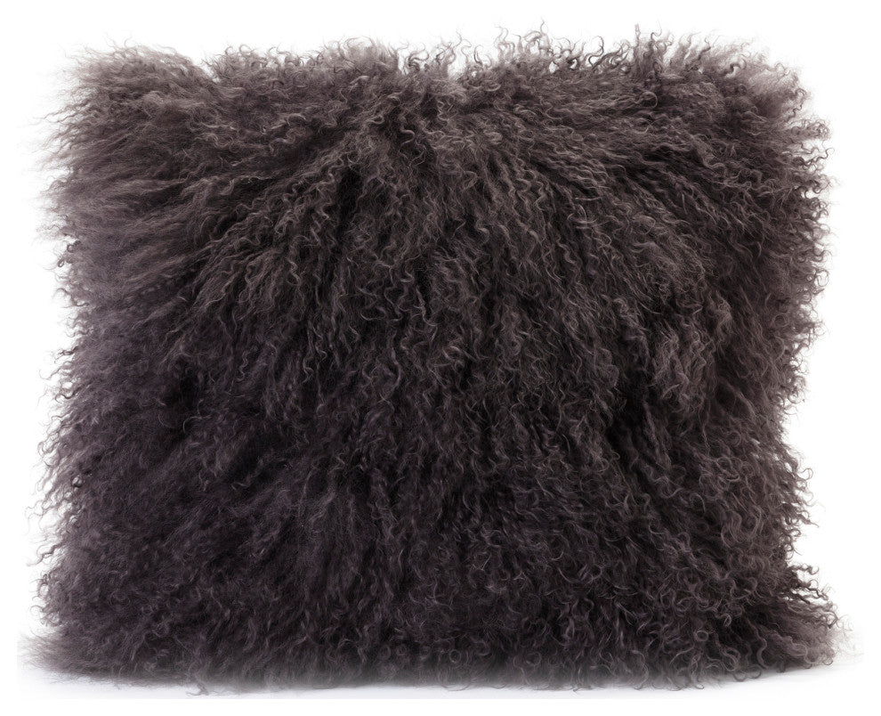 Contemporary Lamb Fur Pillow Grey - Grey