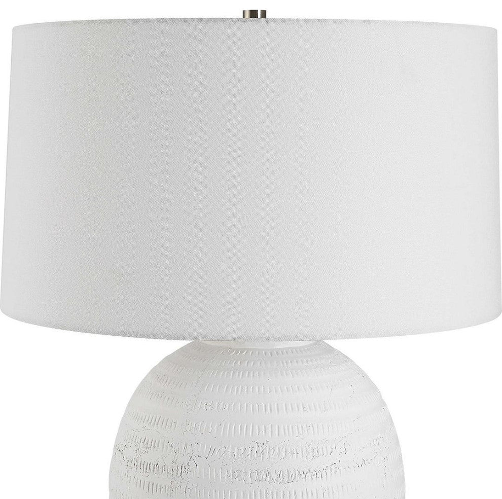 Classic Chalk White Carved Ceramic Table Lamp 29 in Matte Round Textured