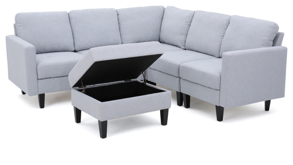 GDF Studio Carolina Fabric Sectional Couch With Storage Ottoman, Light Gray