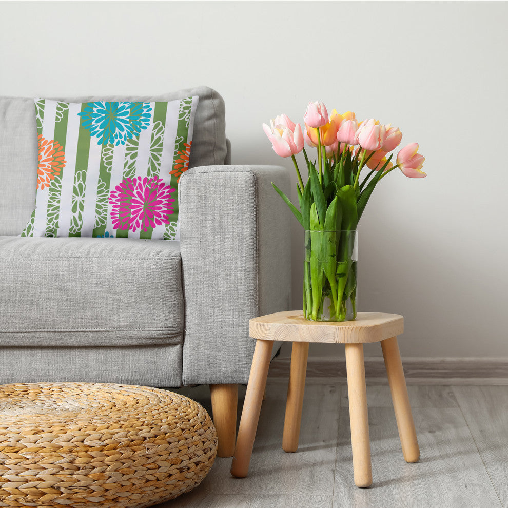 Flower Bursts Decorative Throw Pillow, Green, 26"x26"