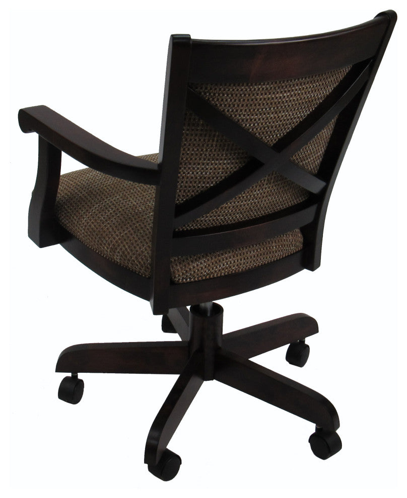 Swivel Kitchen Dining Caster Chair with Wheels, Checkered and Walnut