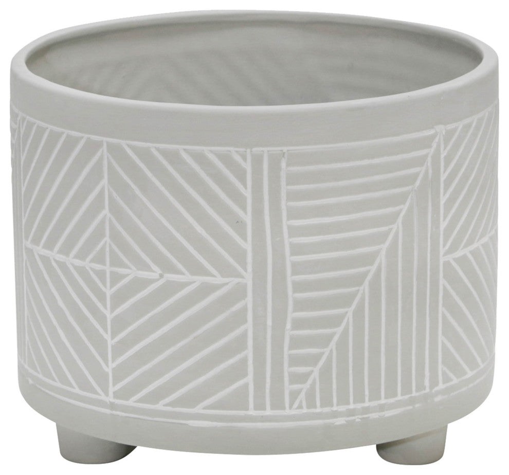 2-Piece Set Ceramic Diamond Footed Planter, Gray