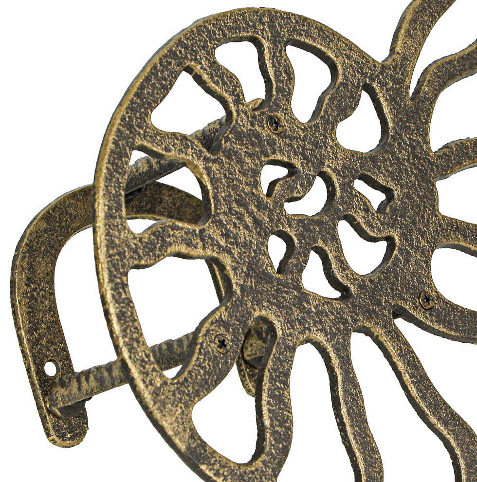 Bronze Cast Iron Nautilus Shell Garden Hose Holder Wall Mount Storage Hanger