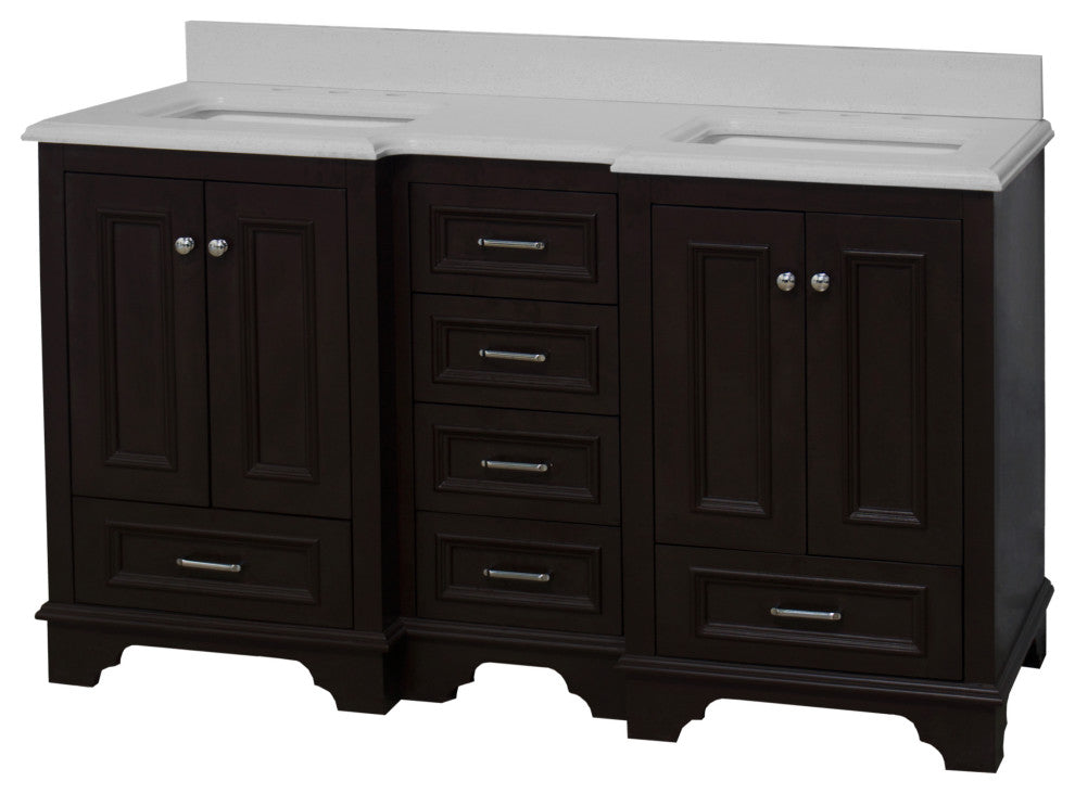 Nantucket 60" Bath Vanity, Chocolate, Quartz, Double Vanity