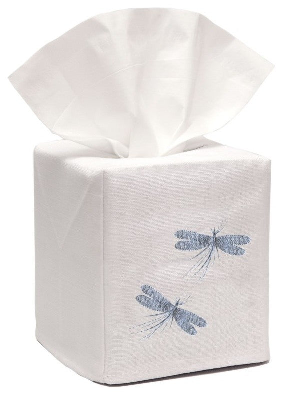 Linen Tissue Box Cover, Two Classic Dragonflies