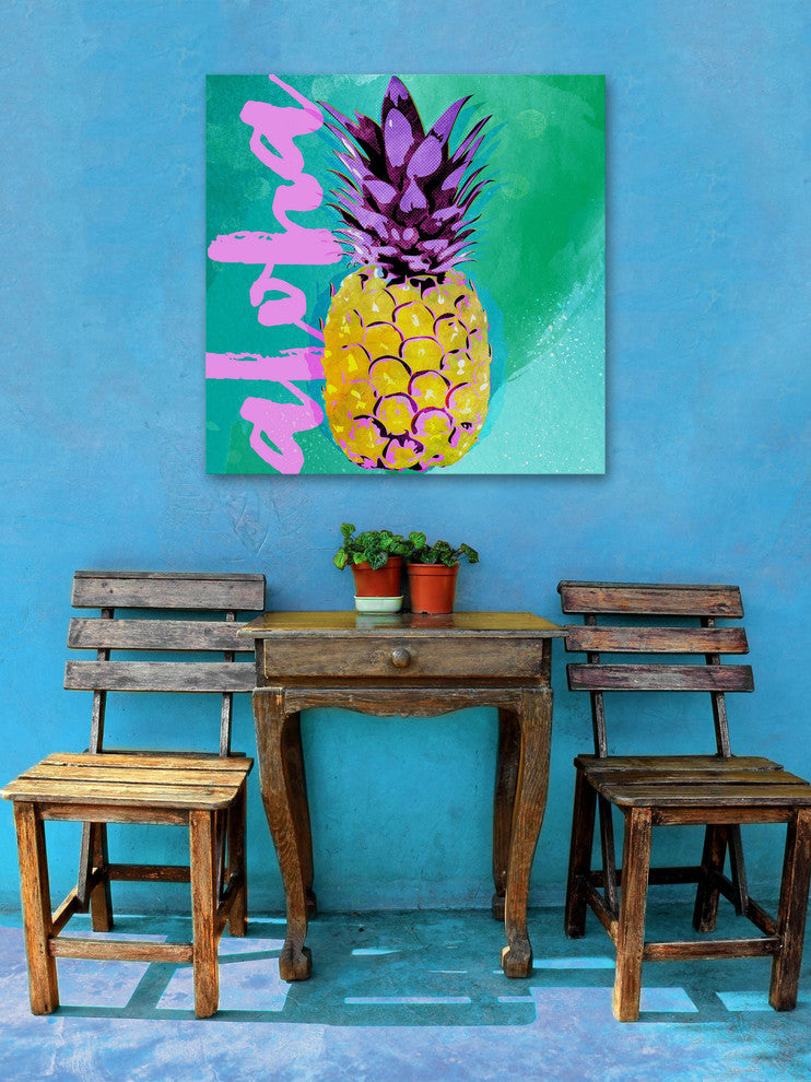 Marmont Hill, "Pineapple Aloha" by Rick Martin Painting on Wrapped Canvas, 48x48