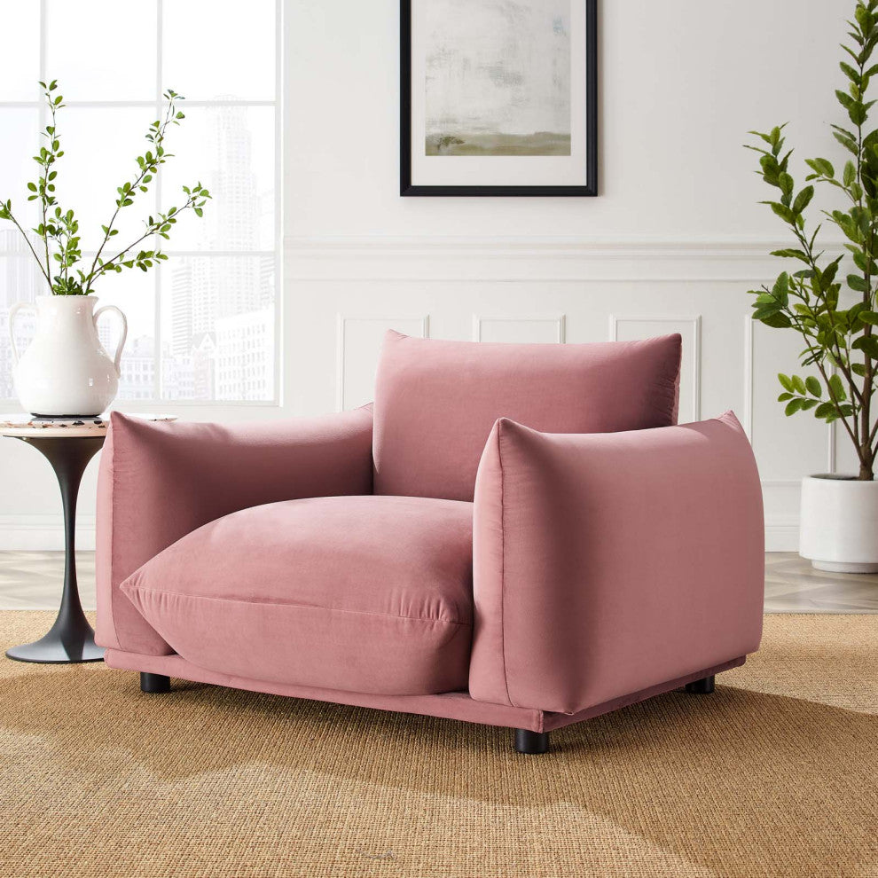 Armchair Accent Chair, Velvet, Pink, Modern, Living Lounge Hotel Hospitality