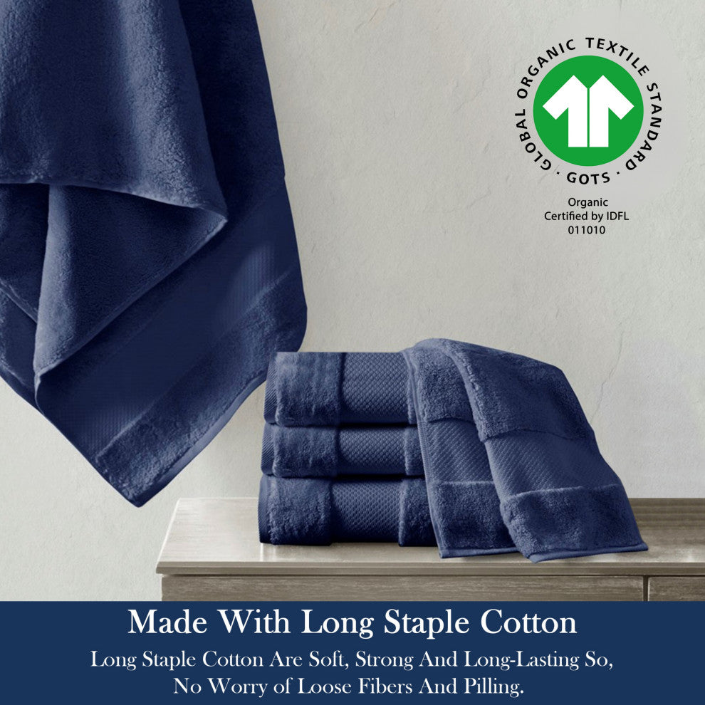 Delara 100% Organic Cotton Plush Bath Towels, 30"x58", Set of 4, Navy Blue