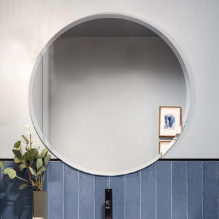 Round Beveled Polished Frameless Wall Mirror With Hooks, 36"