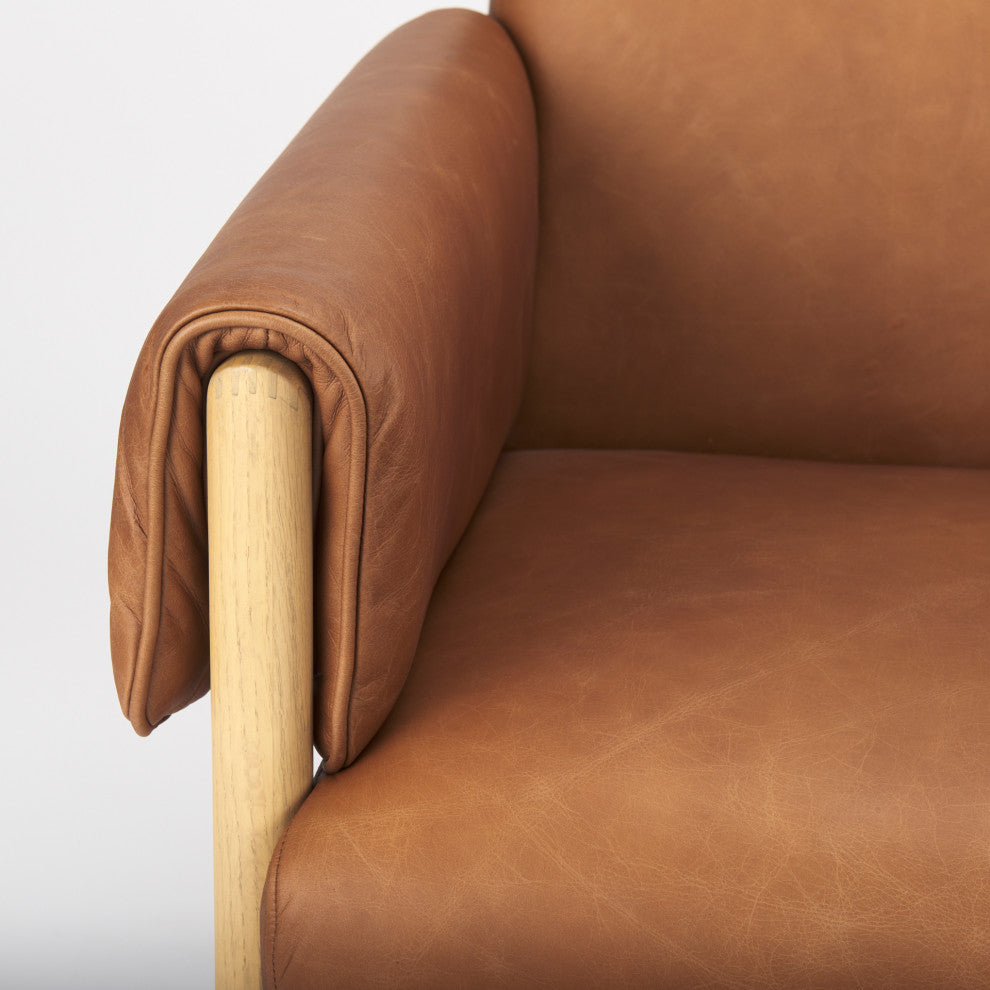 Ashton Medium Brown Genuine Leather w/ Natural Solid Wood Accent Chair