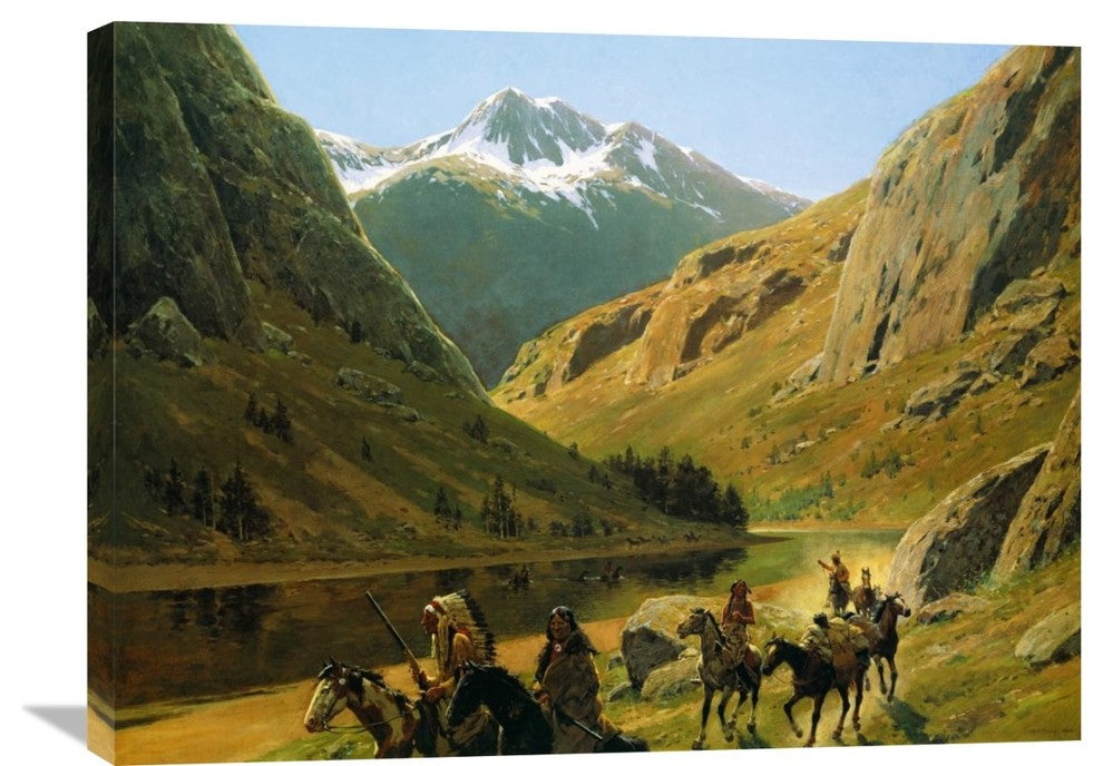 "Indian Maurauders In Party Fording Stream" Artwork, 32" x 24"