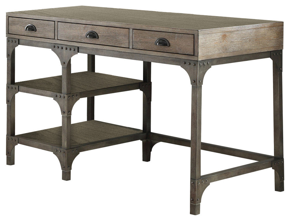 Gorden Desk, Weathered Oak and Antique Silver