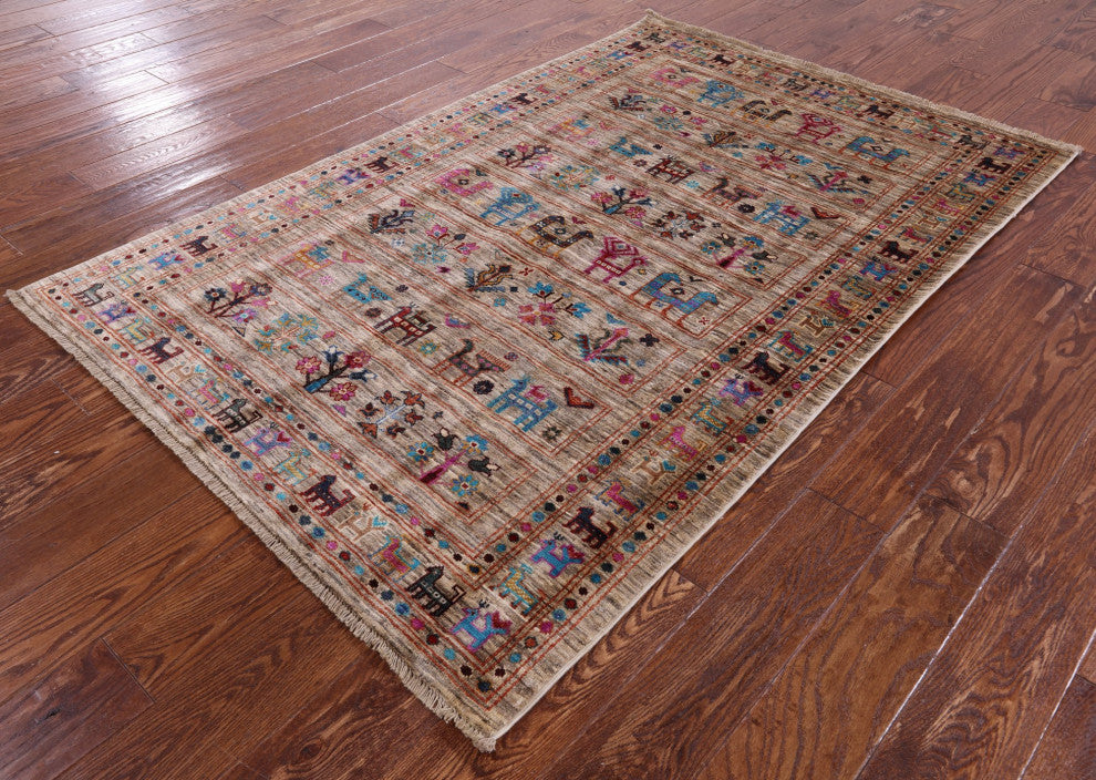 Handmade Persian Gabbeh Tribal Wool Rug 4' 0" X 6' 1" - Q12309