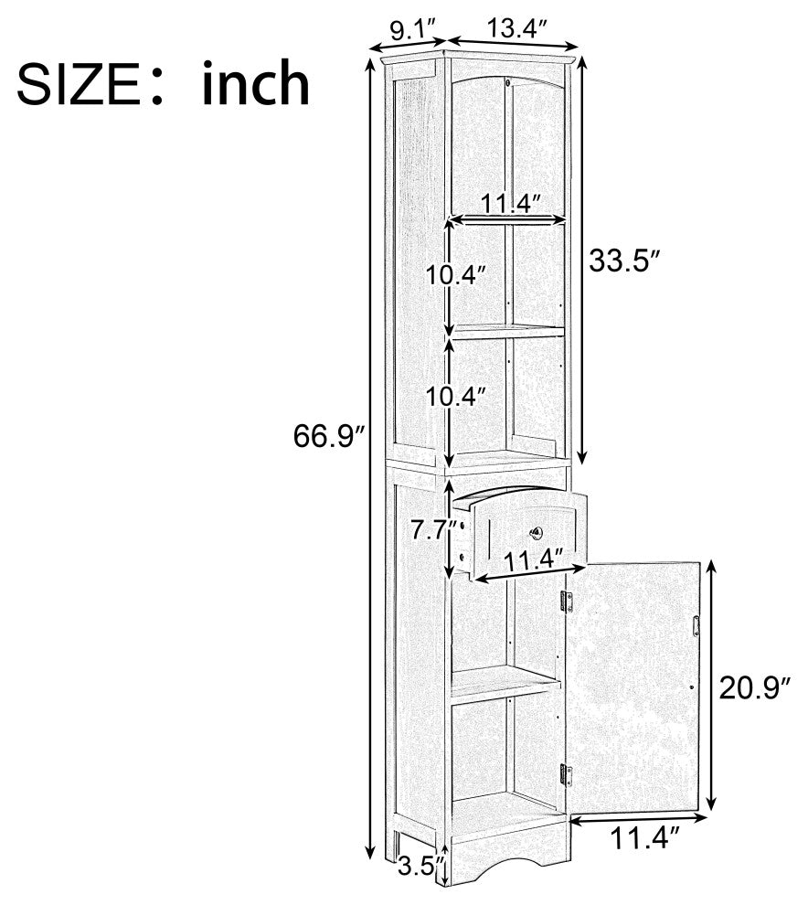 TATEUS Tall Bathroom Cabinet, Freestanding Storage Cabinet, Gray
