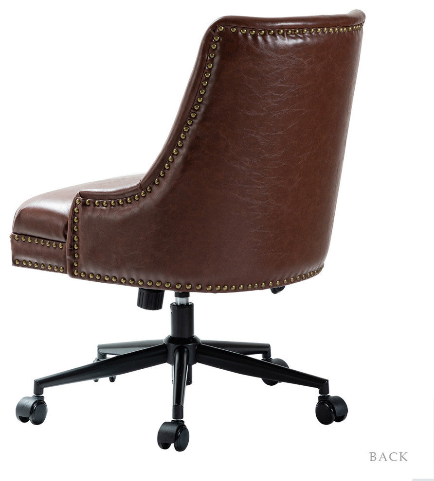 Upholstered Swivel Task Chair With Nailhead Trim, Brown
