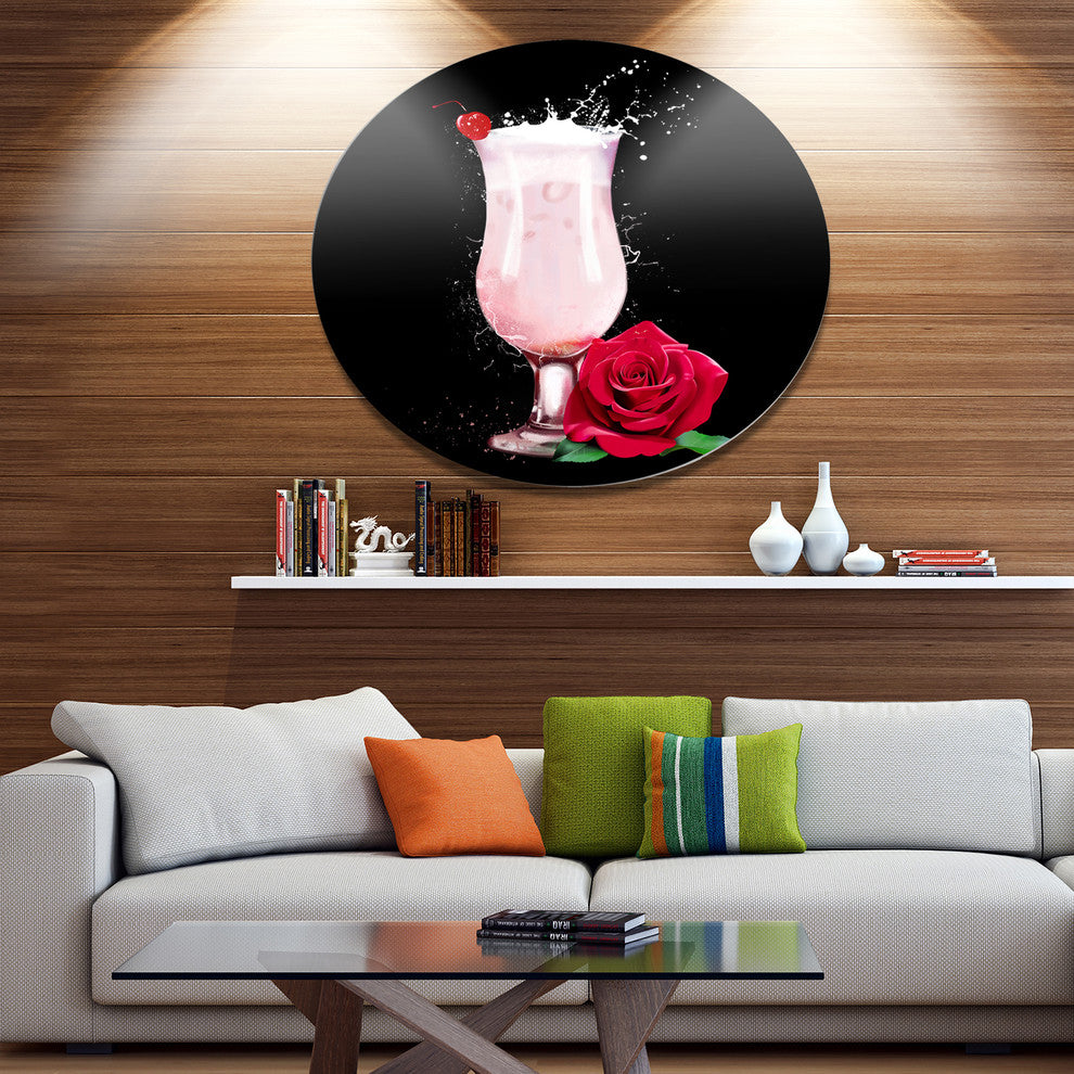 Strawberry Cocktail And Red Rose, Floral Large Disc Metal Wall Art, 11"