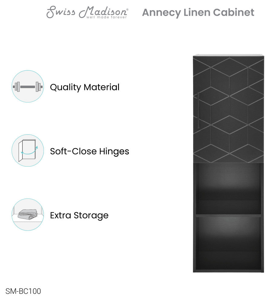 Annecy 15"Wx46"Hx12"D Linen Cabinet, Phantom Black
