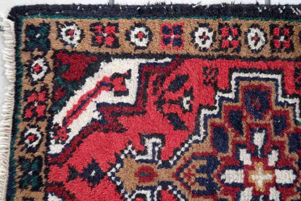 Handmade Vintage Persian Hamadan Mat 1.3'x1.9', 40cmx60cm, 1970s