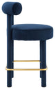 Toulouse Performance Velvet Counter Stool, Curved Round Bolster Kitchen Stool, Blue